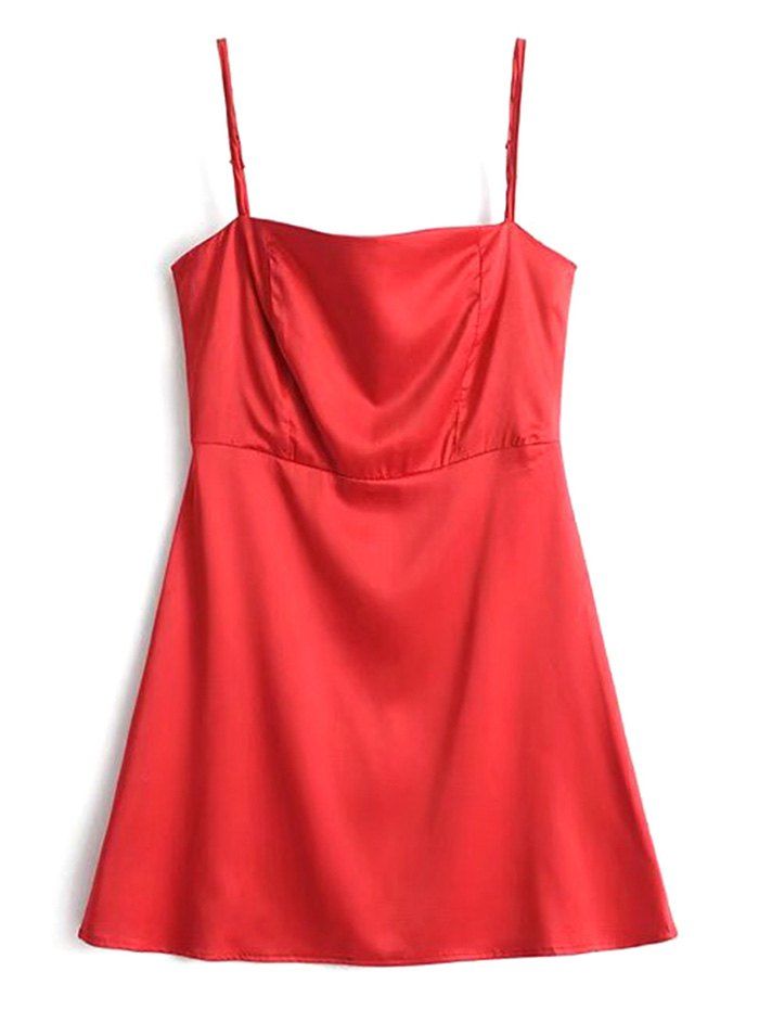 

Satin Back Zip Slip Mini Dress, Red