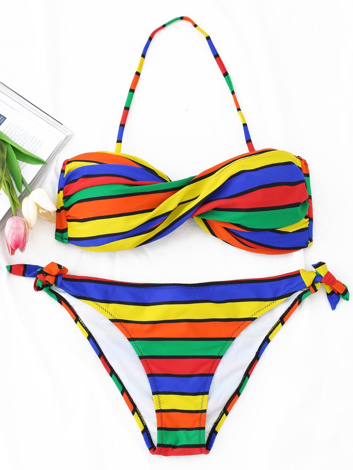 

Colorful Stripe Twist Bikini Set