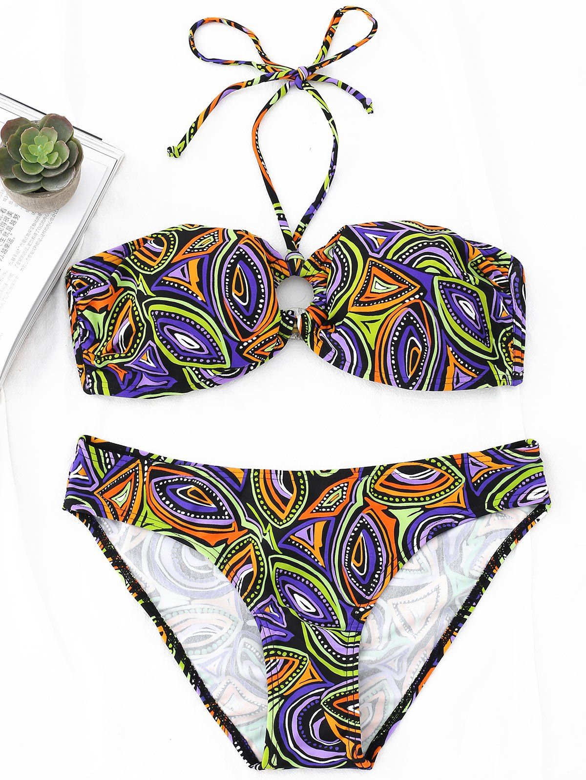

Bandeau Abstract Print Bikini Swimwear, Floral