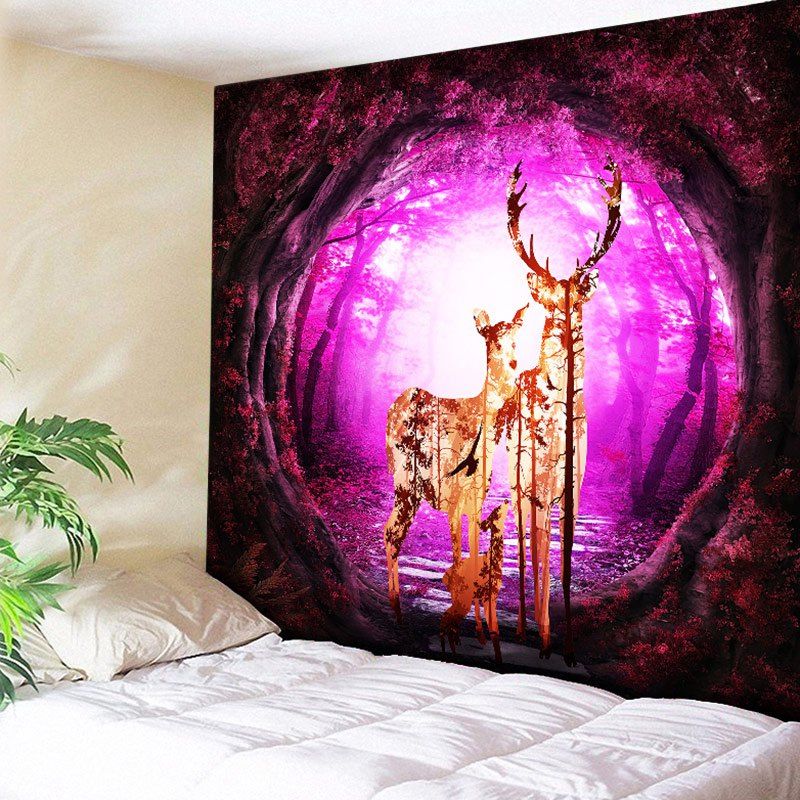 

Tree Hole Deer Family Print Wall Hanging Tapestry, Purple