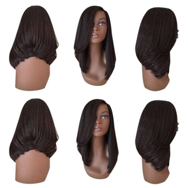 

Medium Side Parting Straight High Low Bob Synthetic Wig, Black