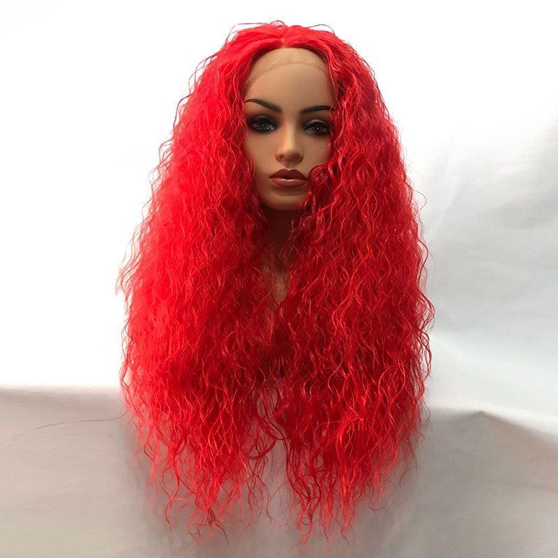 

Long Center Parting Fluffy Water Wave Lace Front Synthetic Wig, Red