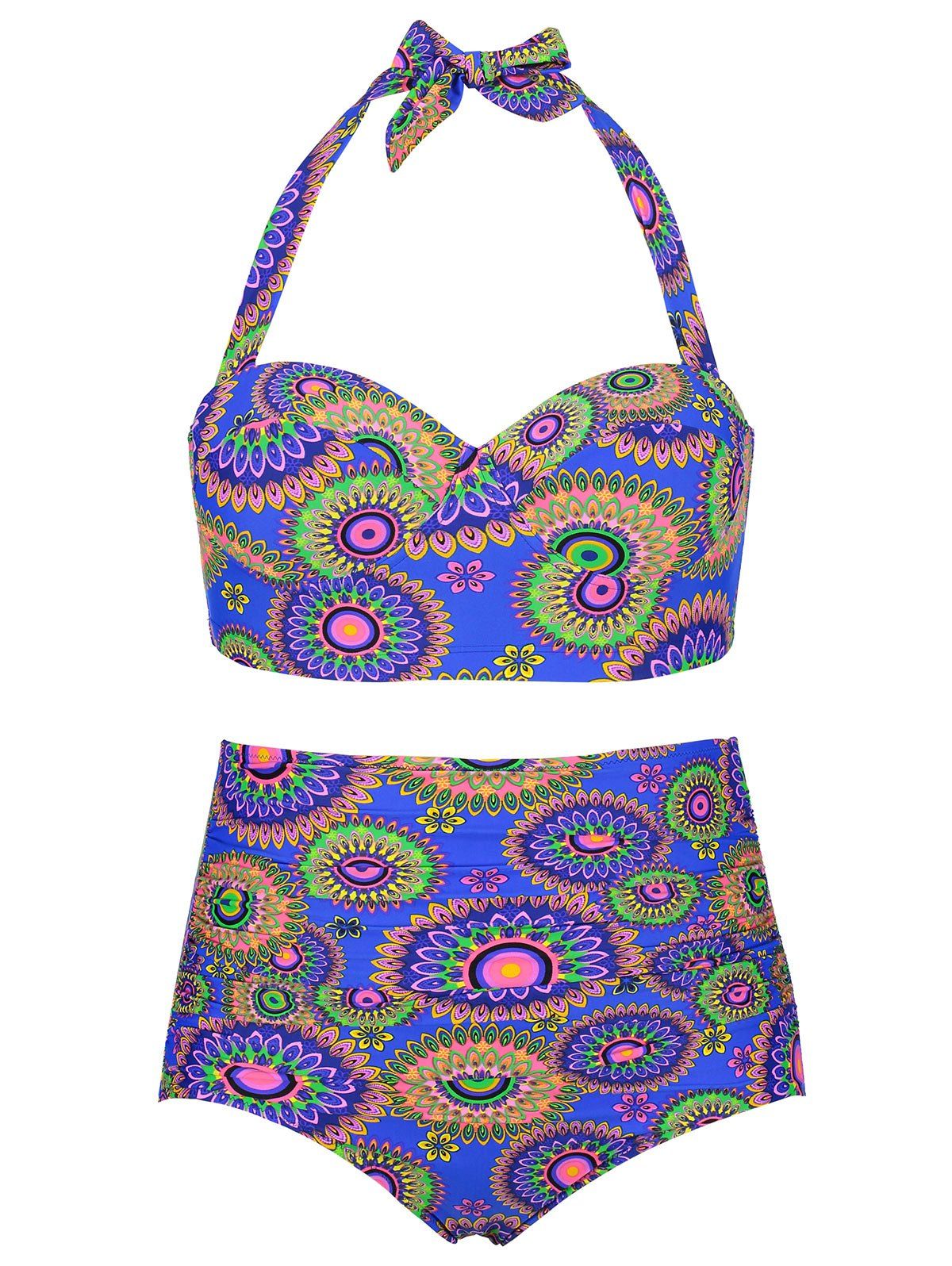 

Plus Size High Waist Aztec Print Bikini Set, Colormix