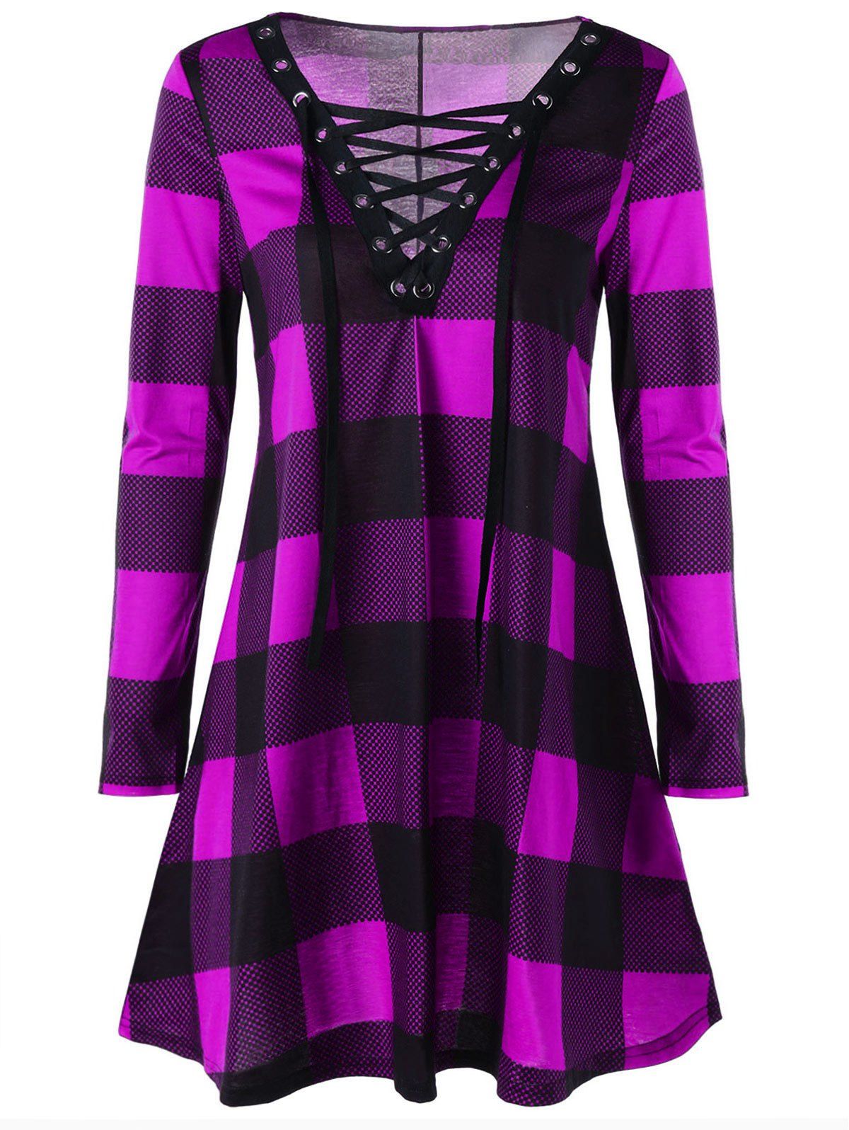 

Plus Size Plaid Lace Up Tee Dress, Violet rose