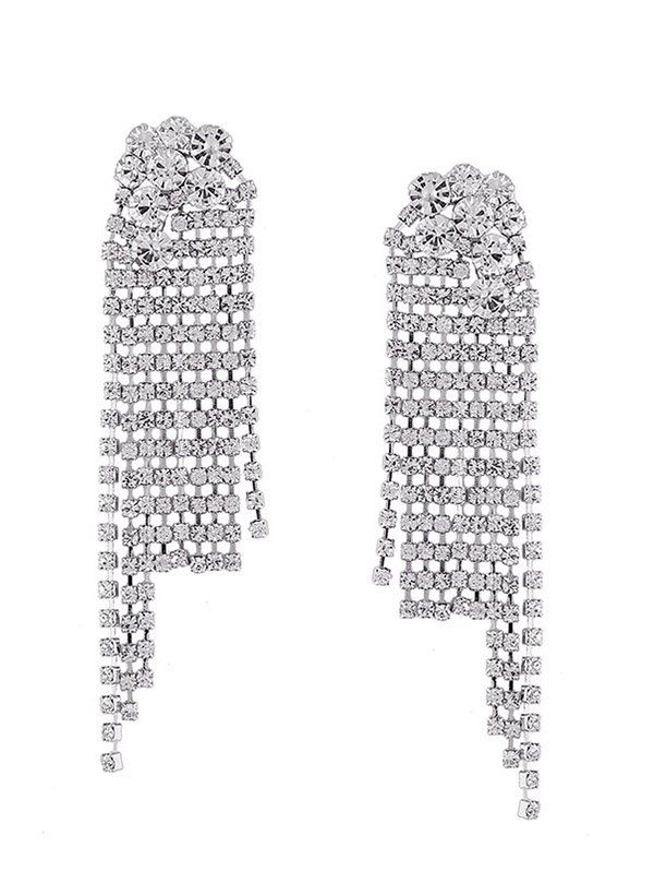 

Rhinestone Embedded Fringed Drop Earrings, Silver