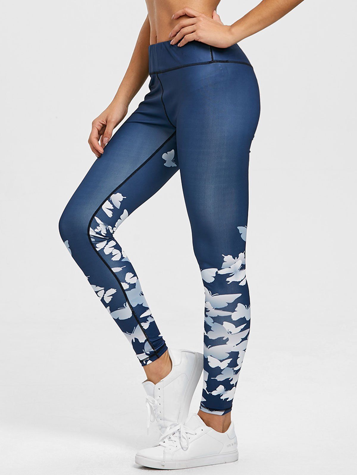 

Butterfly Print Leggings, Blue