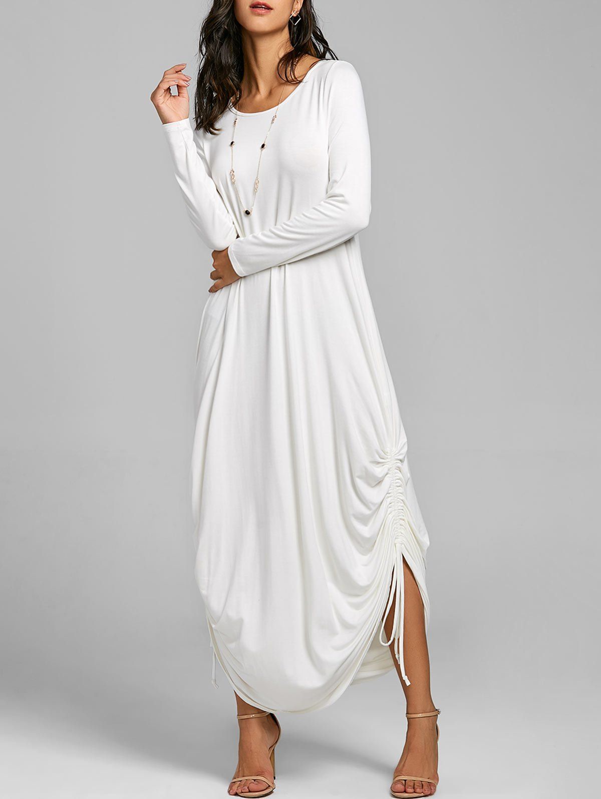 

Drawstring Cocoon Jersey Maxi Dress, White