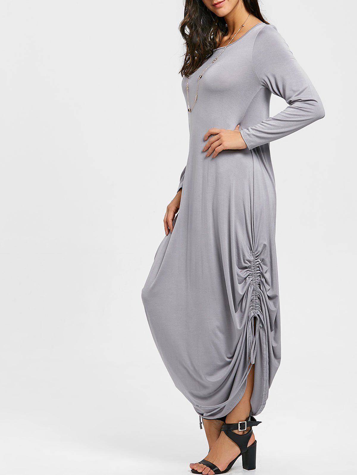 

Drawstring Cocoon Jersey Maxi Dress, Gray