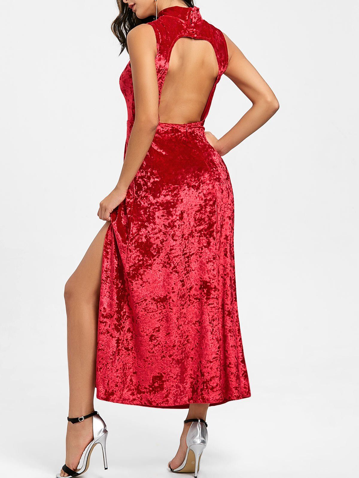 

High Slit Backless Party Maxi Dress, Red