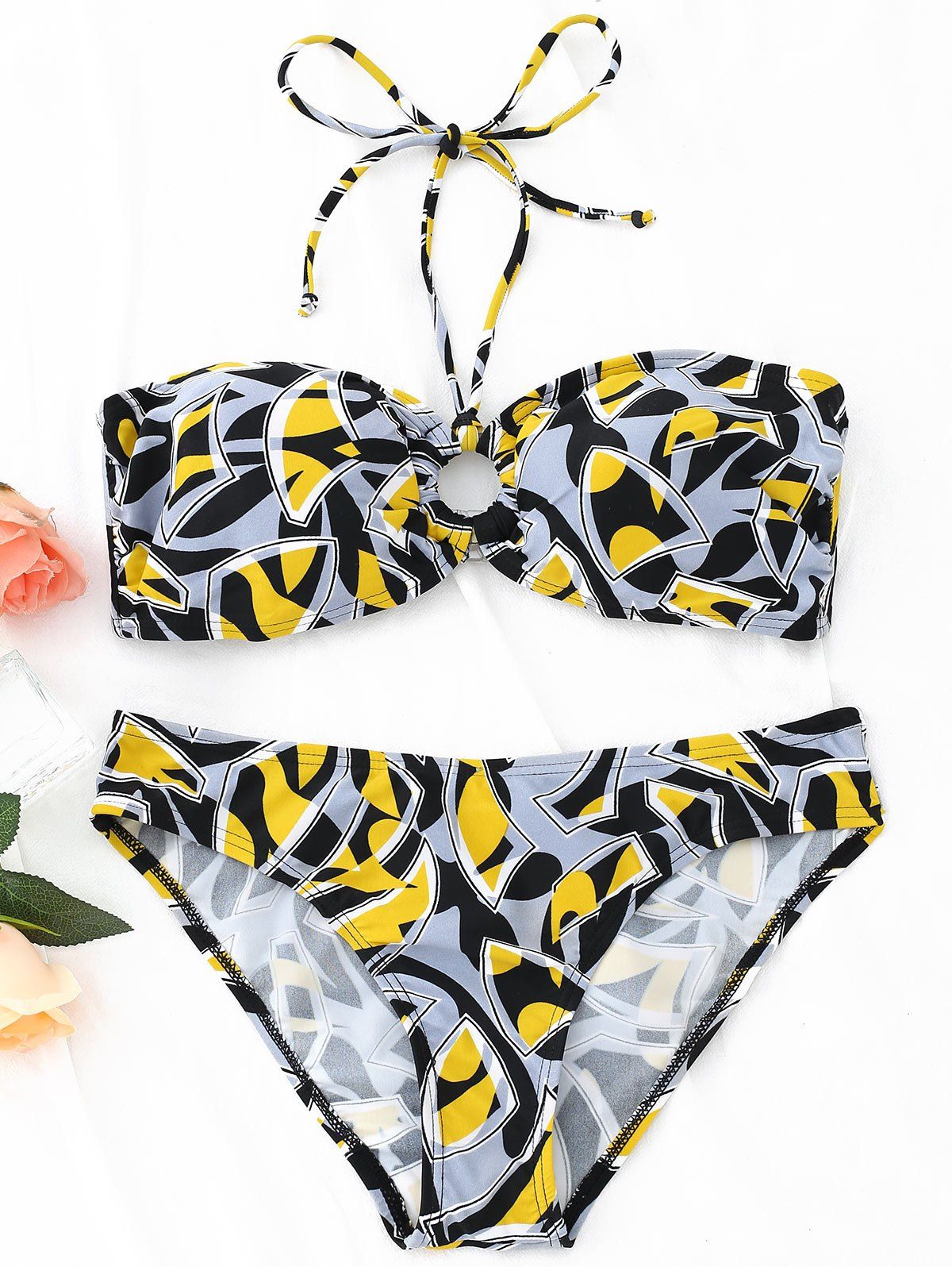 

Bandeau Abstract Print Bikini Set, Floral