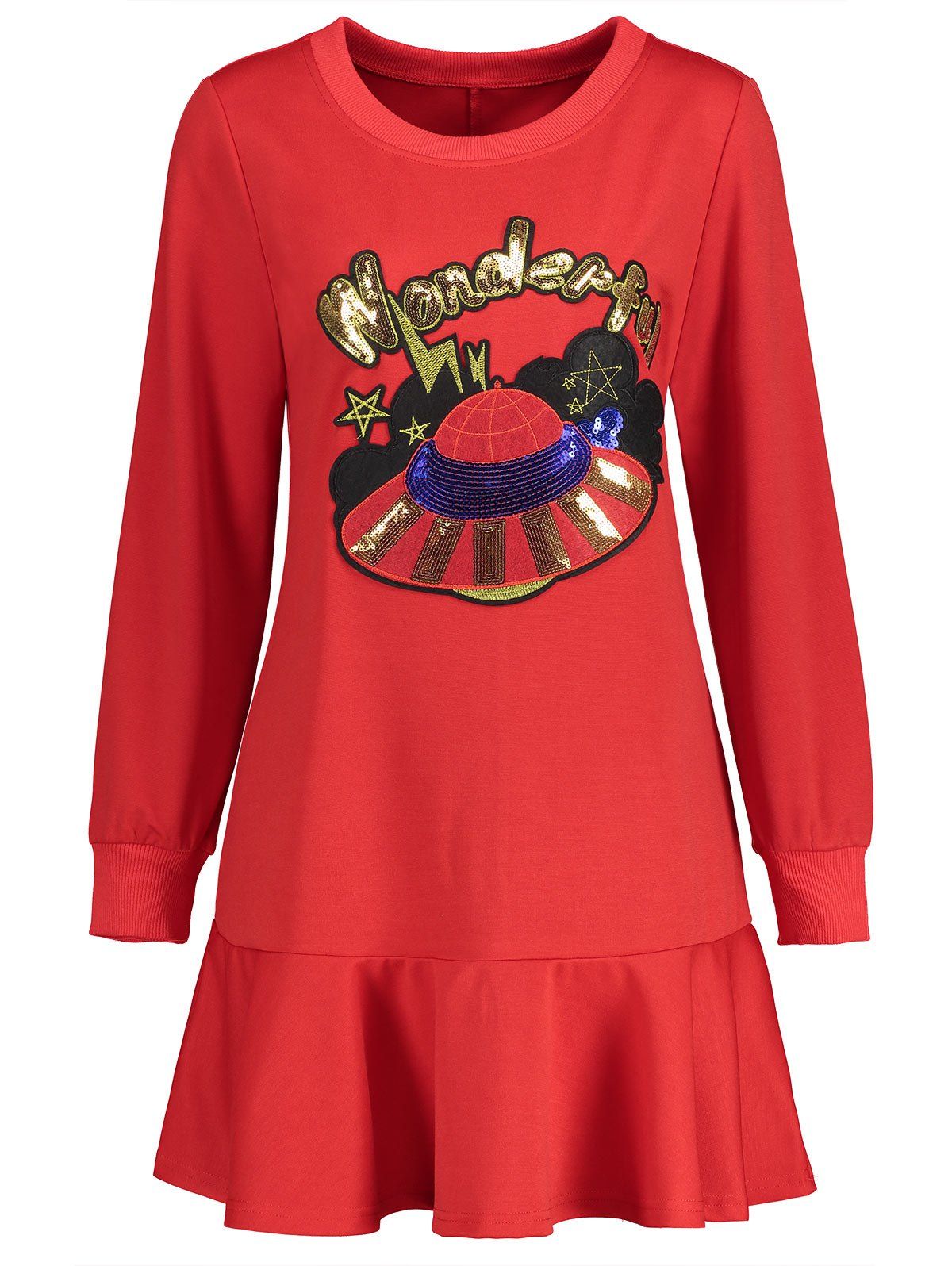 

Plus Size Drop Waist Sequined Sweatshirt Dress, Red