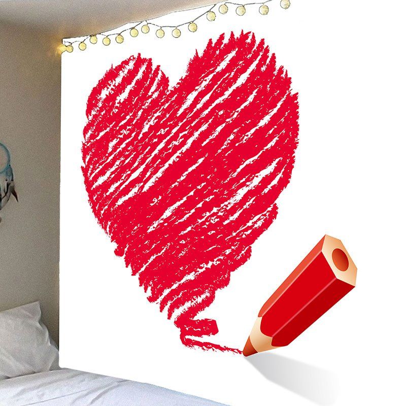 

Valentine's Day Crayon Heart Printed Wall Art Tapestry, Red