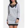 Robe Longues Manches à Lacet et Encolure en V - Gris L