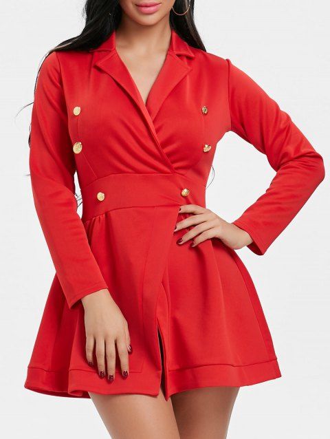 Robe Boutonnée à Manches Longues à Col Tailleur