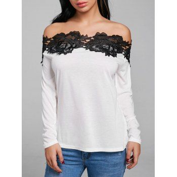 

Lace Panel Color Block Off Shoulder Blouse, White