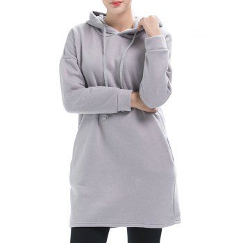 [37% OFF] 2021 Drop Shoulder Pullover Tunic Hoodie In LIGHT GRAY ...