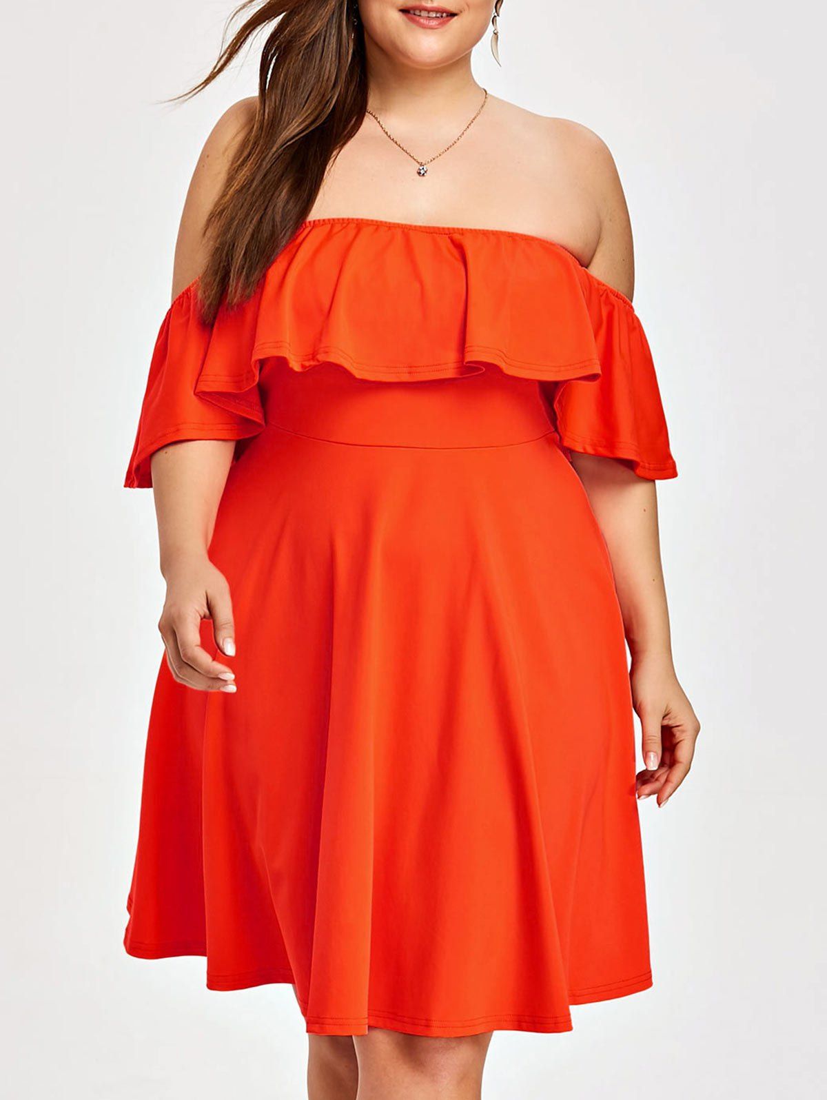 

Plus Size Off The Shoulder Dress, Orange
