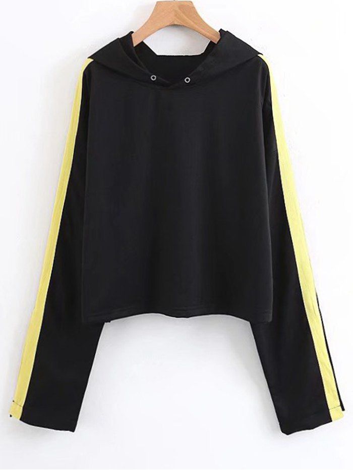 

Ribbons Trim Open Sleeve Hoodie, Black