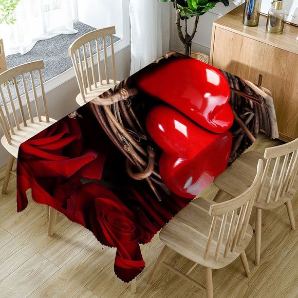 Nappe de Table Imperméable Imprimé Cœurs et Roses pour la Saint Valentin - Rouge W60 INCH * L84 INCH