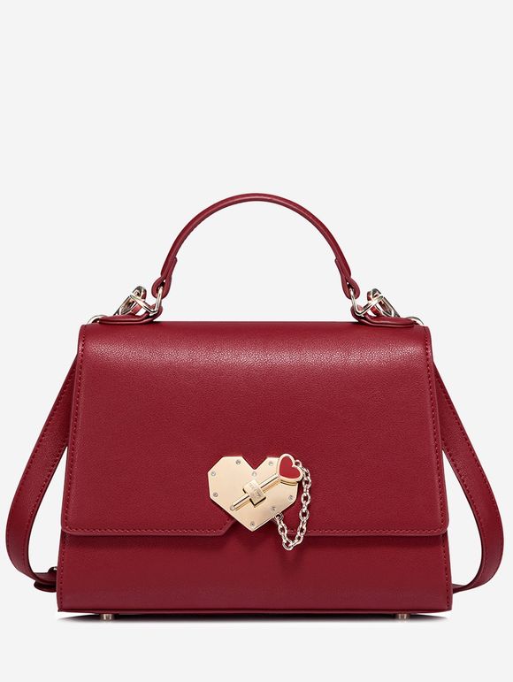 Heart Metal Embellished Handbag - RED 