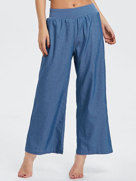 Pantalon En Denim à Taille Élastique Et Jambe Large - Bleu XL