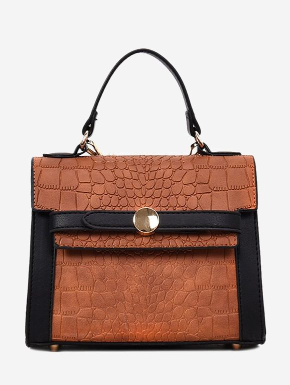 Faux Leather Embossing Handbag - DEEP BROWN 