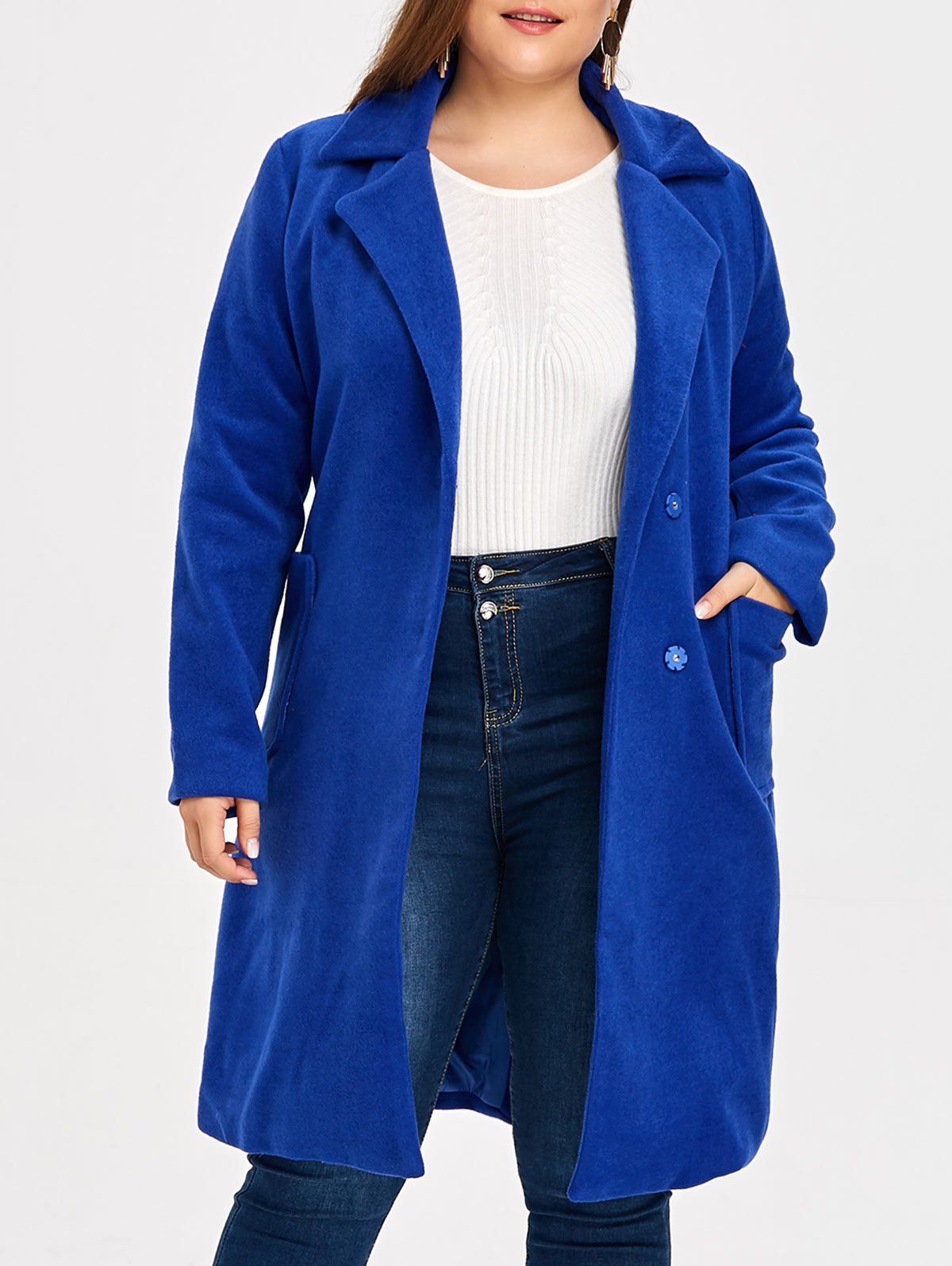 

Plus Size Belted Wool Blend Trench Coat, Royal