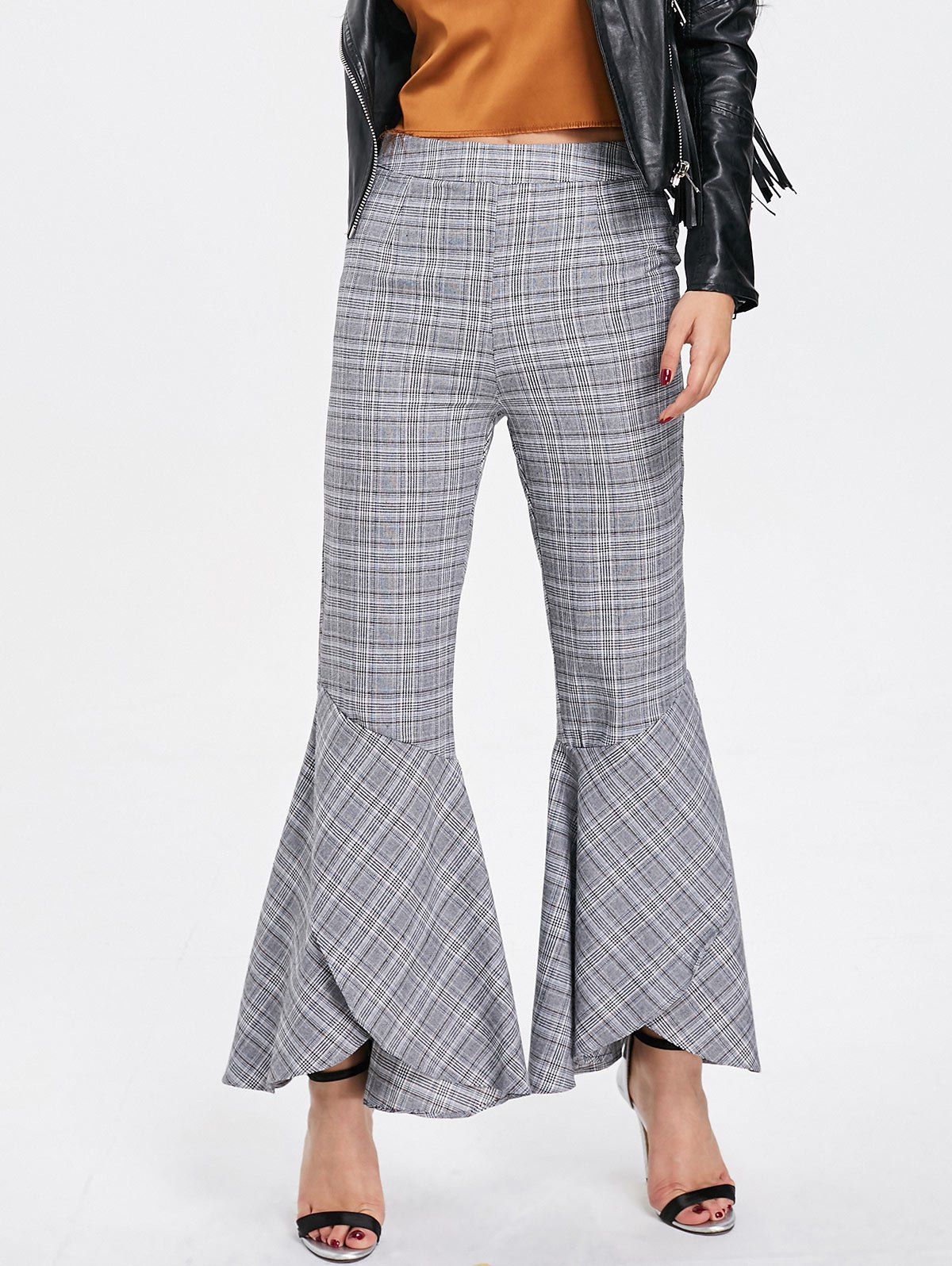 [17% OFF] 2022 Plaid Zipper Bell Bottom Pants In CHECKED | DressLily