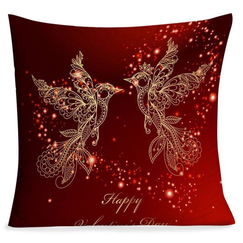 

Valentine's Day Abstract Love Heart Birds Print Pillowcase, Dark red