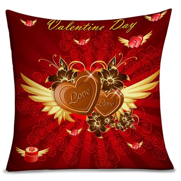 Coeur de Saint-Valentin avec taie d'oreiller à motif d'aile - Rouge W18 INCH * L18 INCH