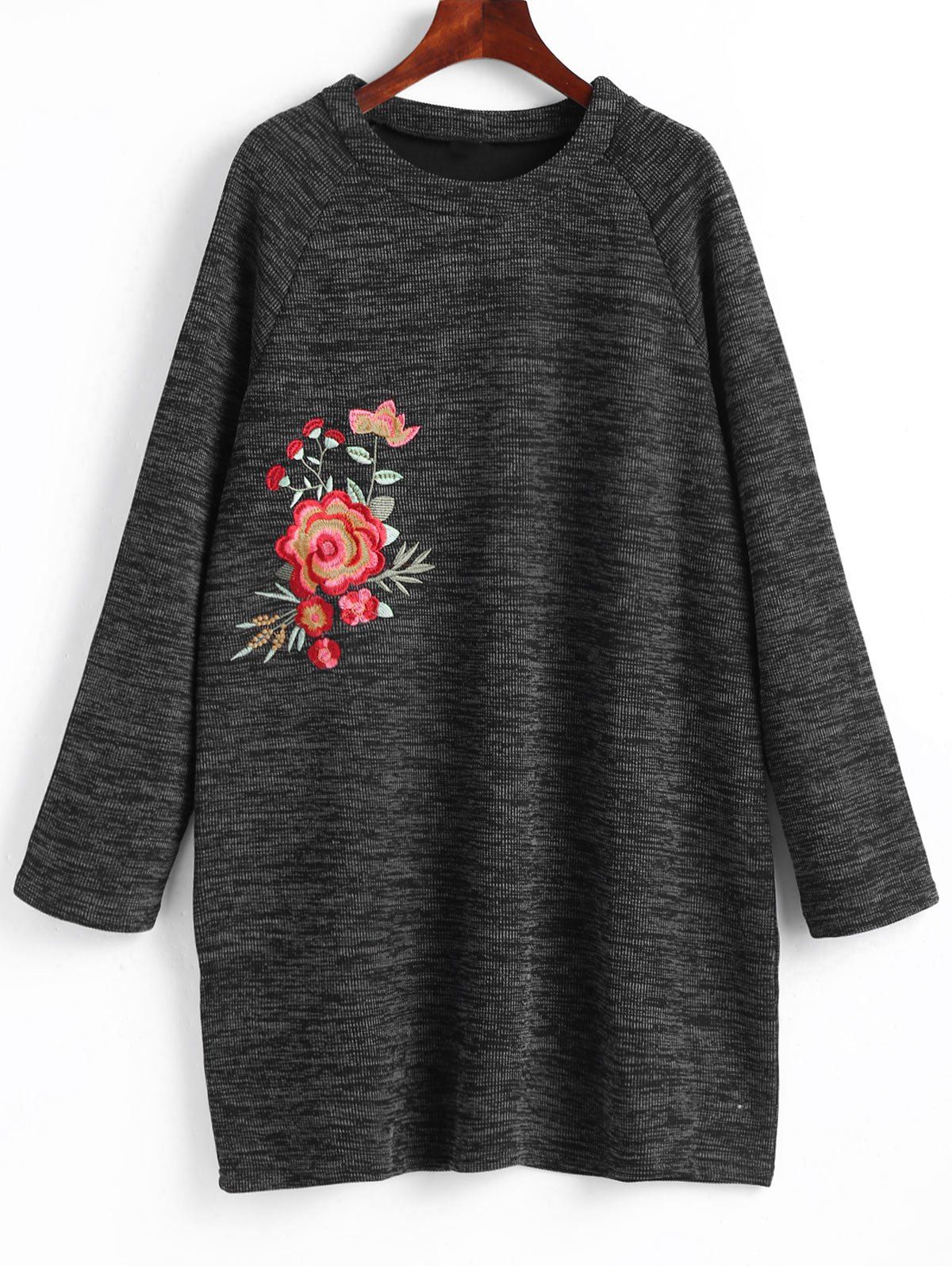 

Plus Size Floral Embroidered Mini Sweatshirt Dress, Deep gray