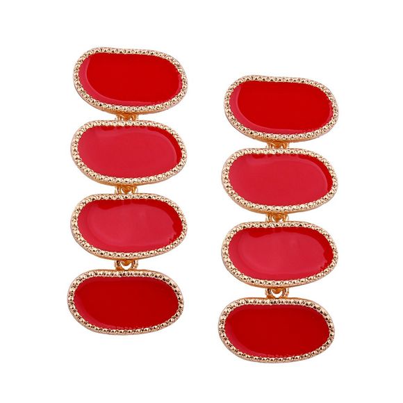 Boucles d'Oreilles Pendantes Motif Géométrique Multi Couches Style Vintage - Rouge 