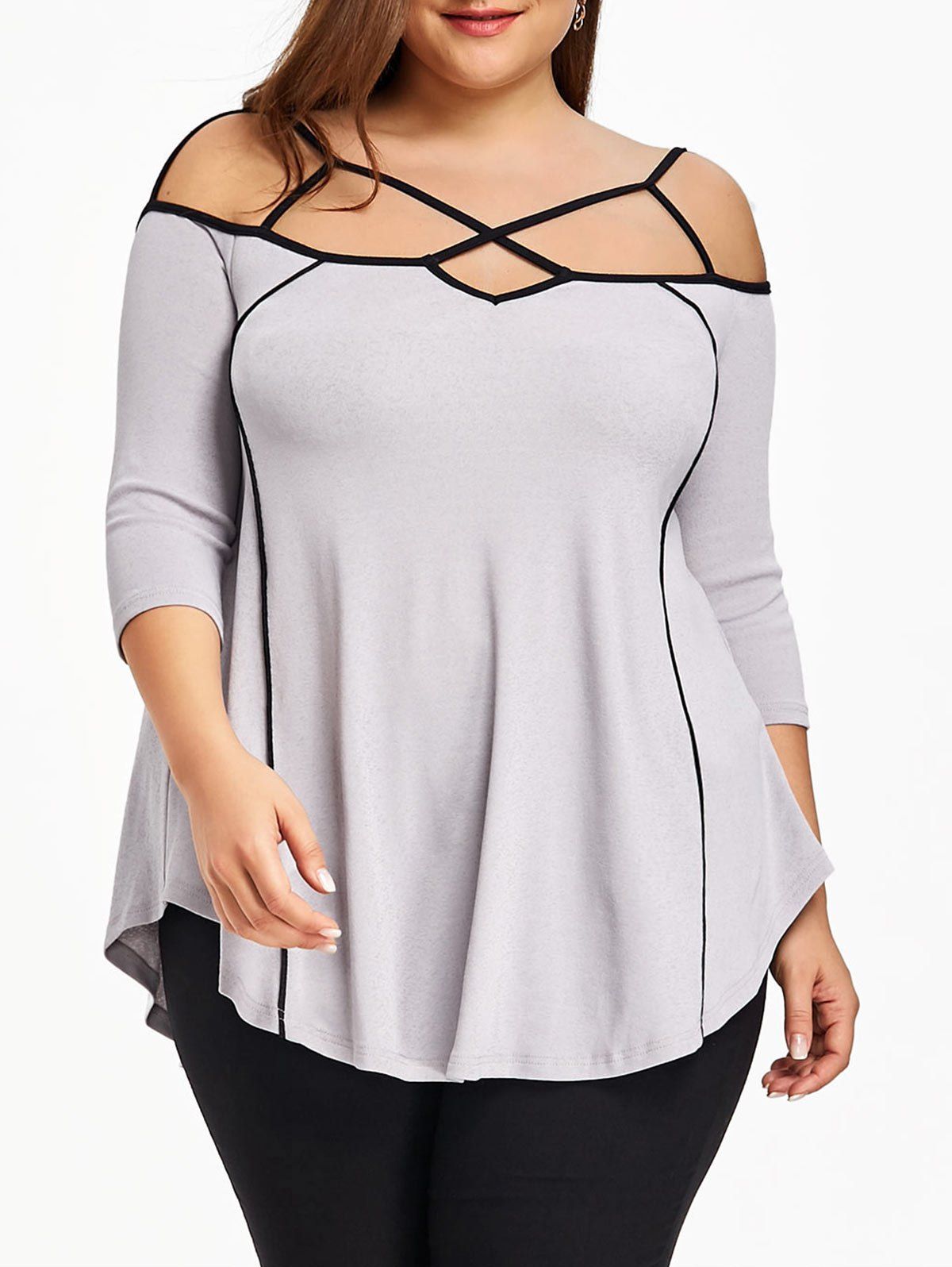 

Plus Size Lattice Cutout Top, Gray