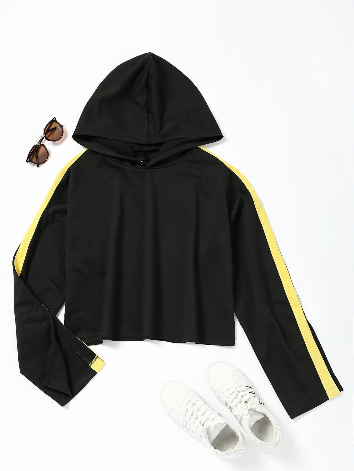 

Slit Sleeve Drop Shoulder Hoodie, Black