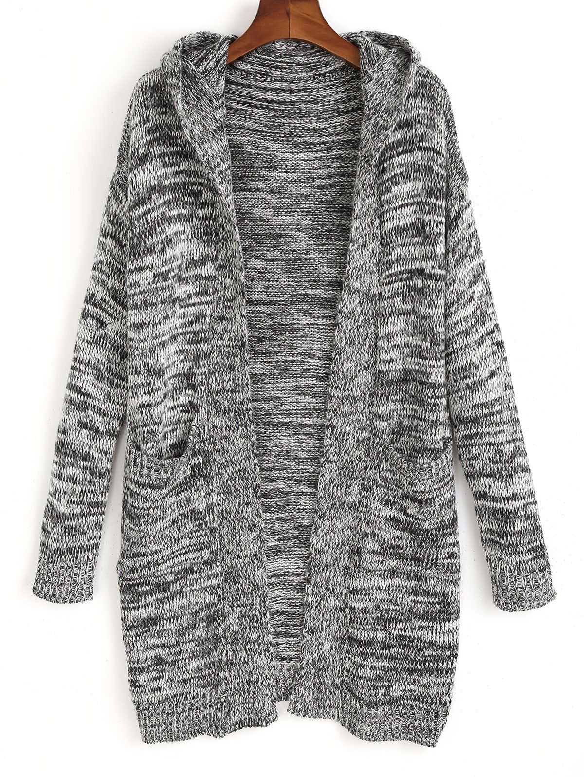 

Open Front Heathered Hooded Cardigan, Gray