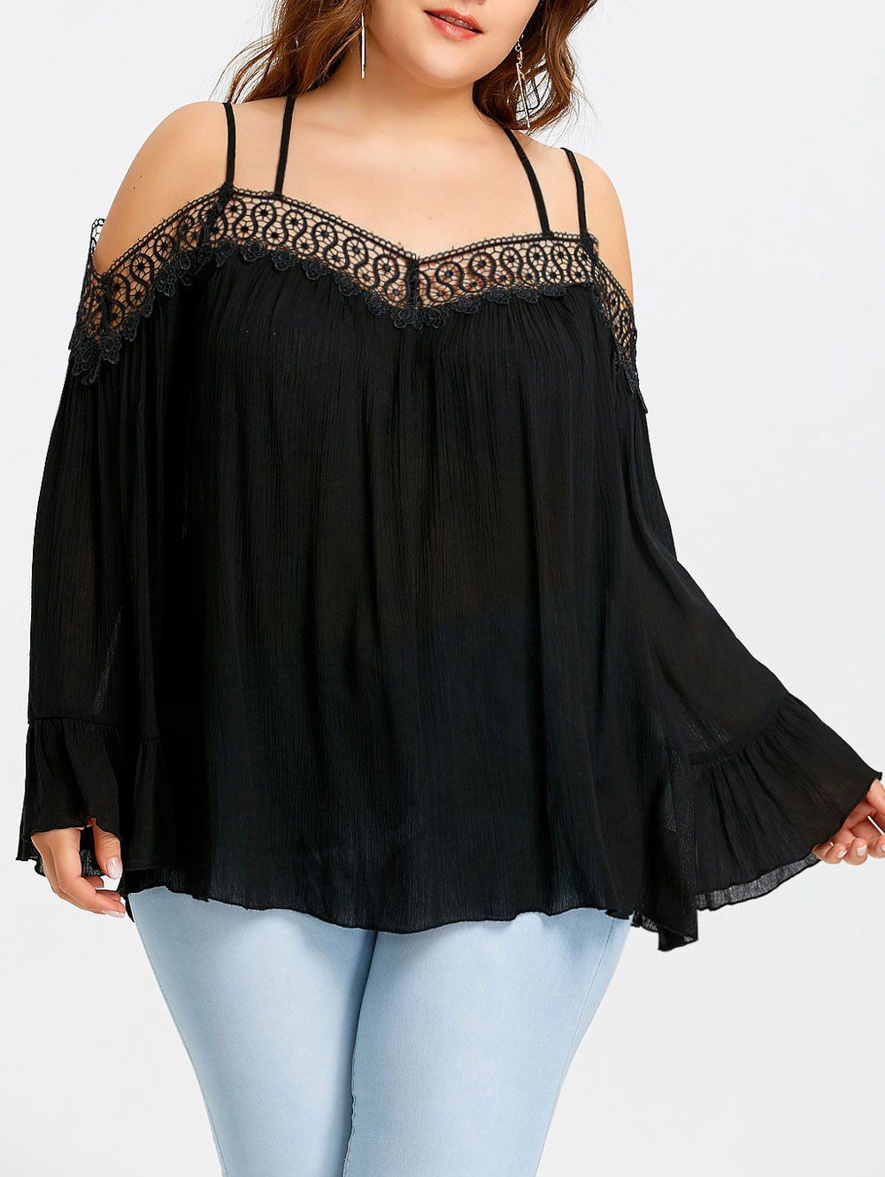 

Plus Size Flare Sleeve Criss Cross Blouse, Black