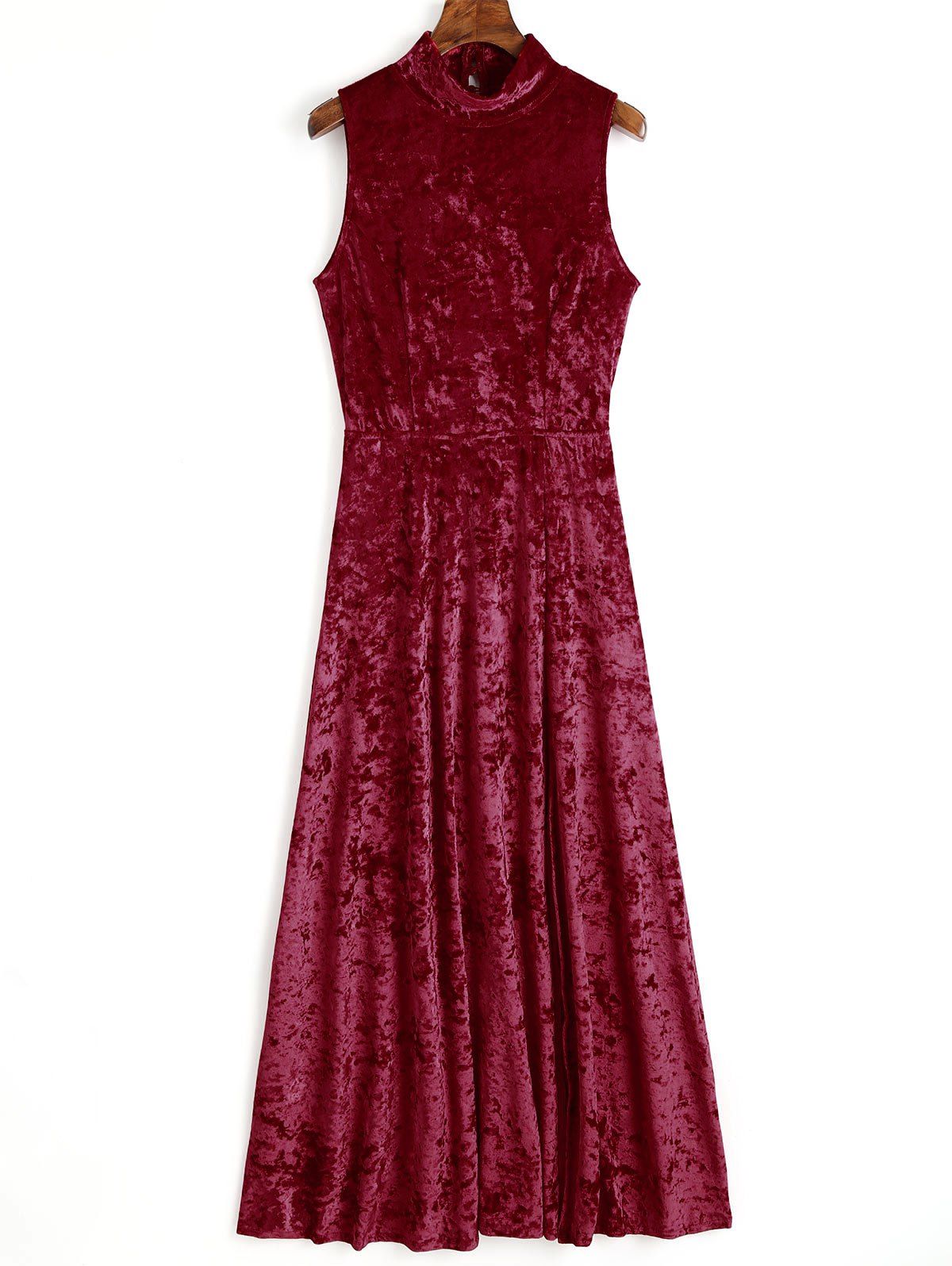 

Open Back High Slit Velvet Long Dress, Wine red