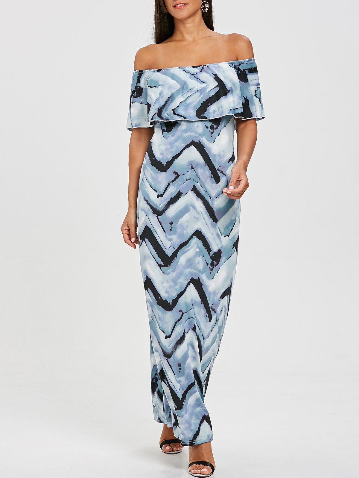 

Ruffle Zigzag Off The Shoulder Maxi Dress, Colormix