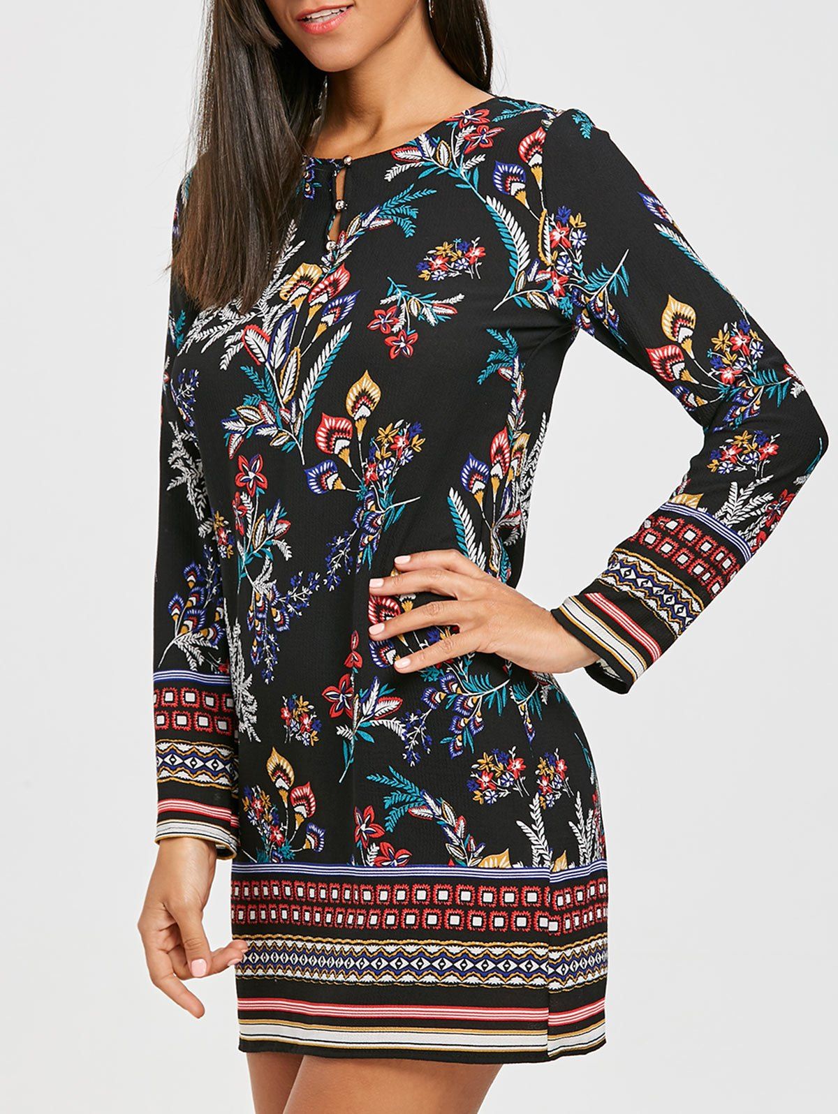 

Floral Print Chiffon Shirt Dress, Black
