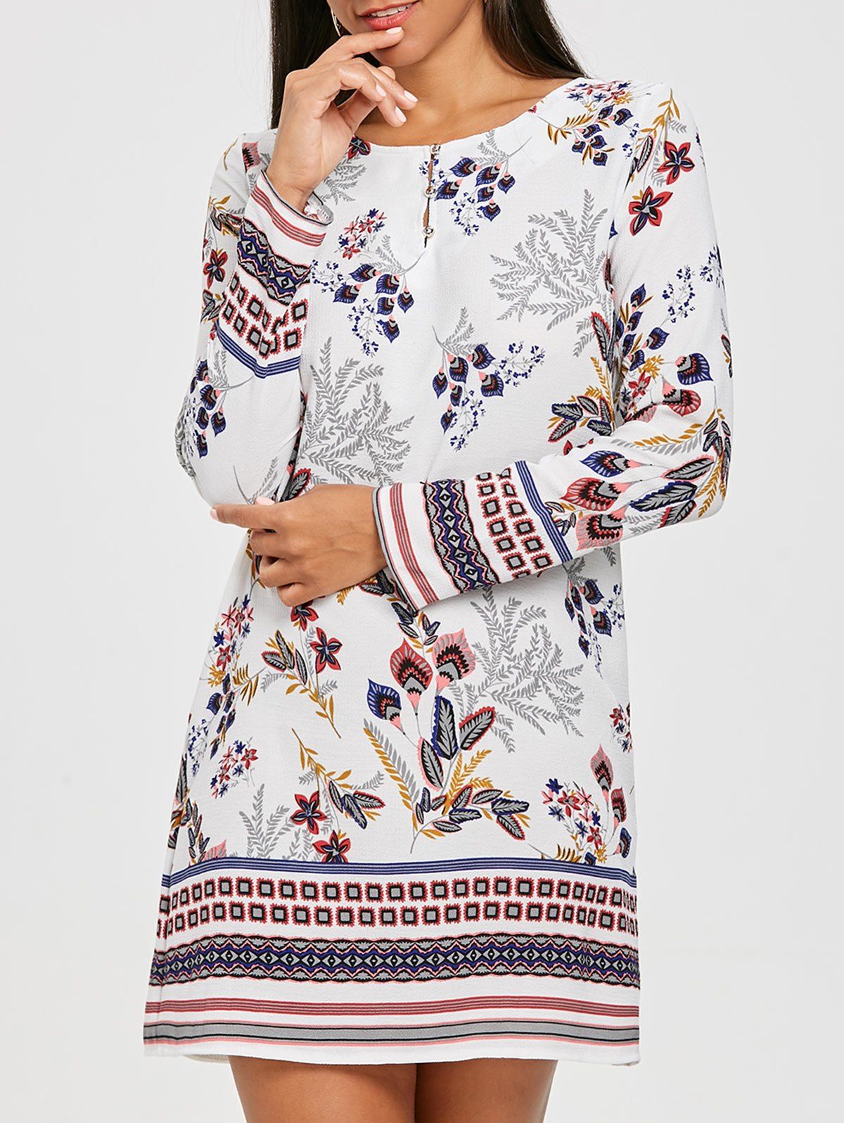 

Floral Print Chiffon Shirt Dress, White