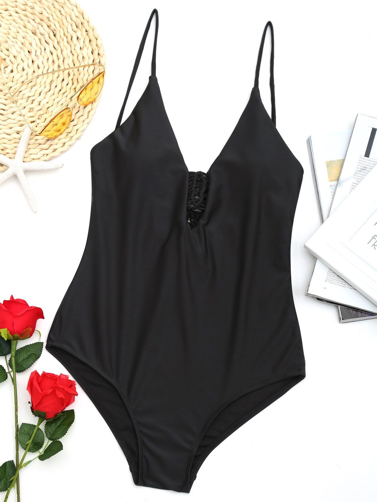 

Low Back Macrame Swimwear, Black