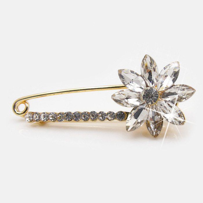 

Sparkly Faux Crystal Rhinestone Flower Brooch, White
