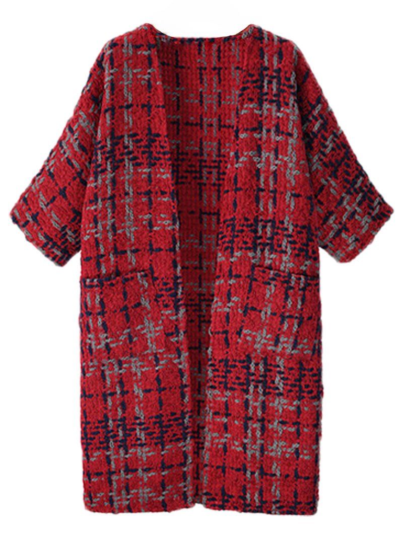 Pockets Long Tweed Coat - RED L