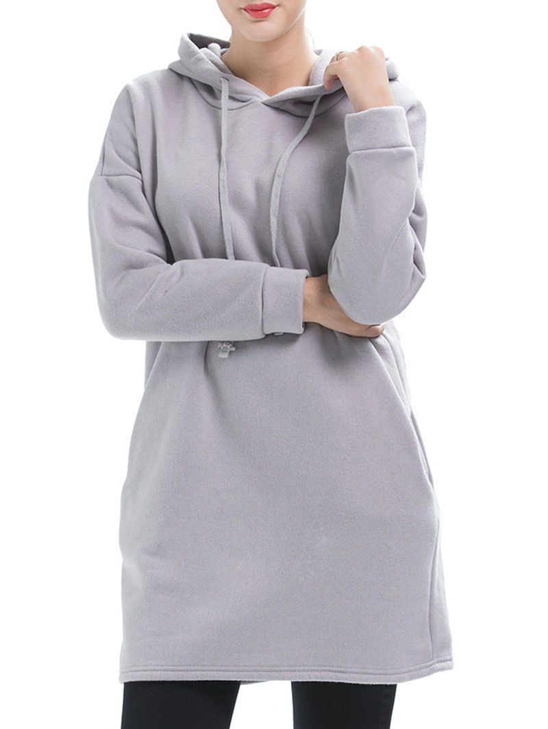 

Drop Shoulder Pullover Tunic Hoodie, Light gray