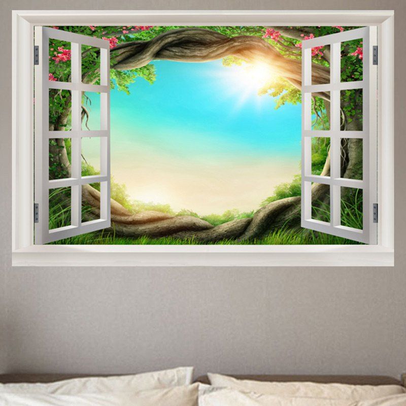 

Bright Sky Removable Window View Wall Sticker, Blue