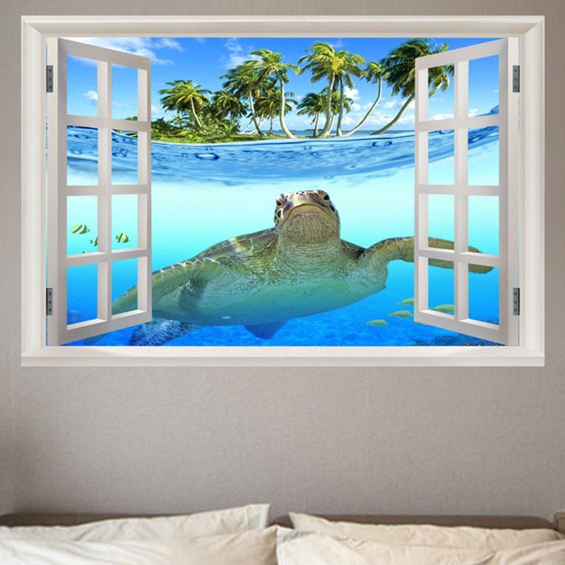 

Sea Turtle Swimming Removable Window View Wall Sticker, Blue