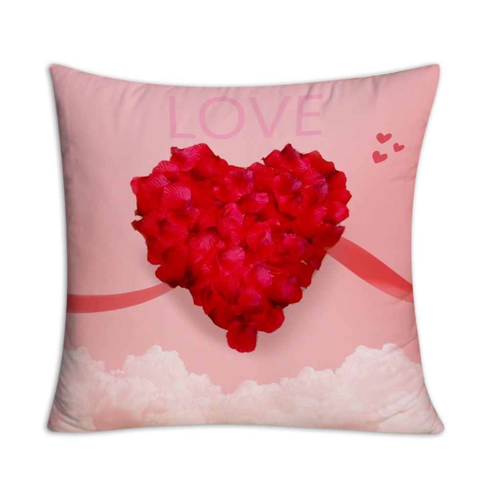 

Valentine's Day Petals Love Heart Print Square Pillow Case, Pink