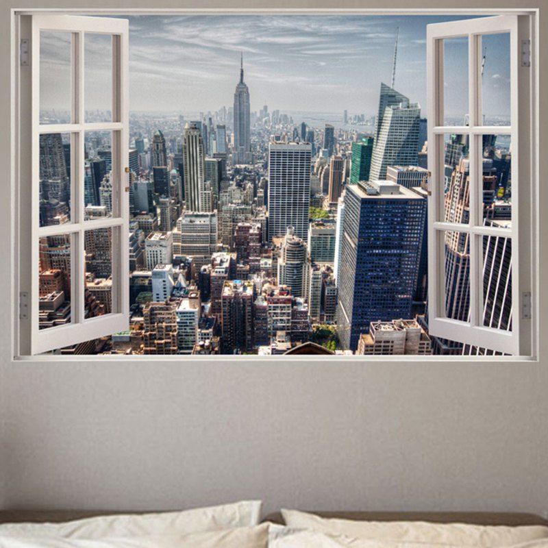 

Window City Buildings Pattern 3D Wall Art Sticker, Gray