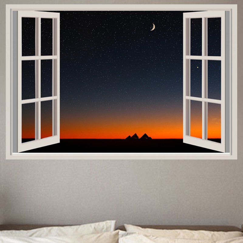 

Window Starry Night Pattern 3D Wall Art Sticker, Colorful