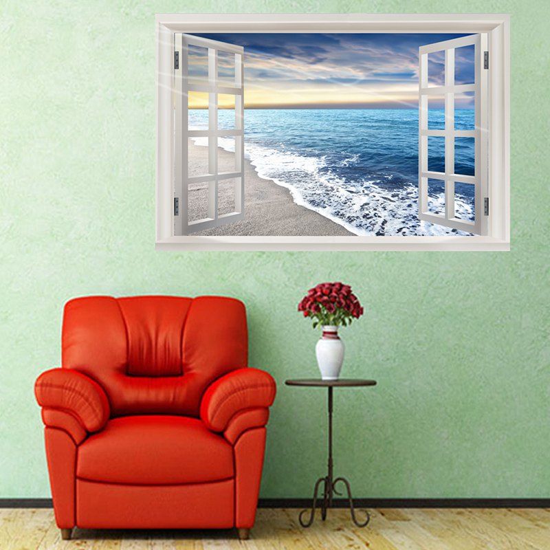 Photo Gallery Sea Beach Waves Removable Window View Wall Sticker